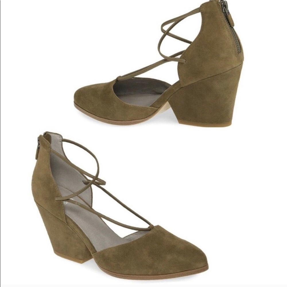 Eileen Fisher Rope Olive Green Suede Pump Heels